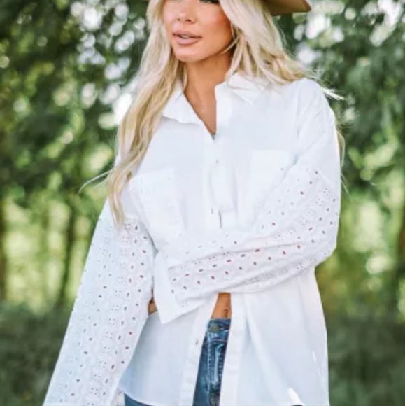None Tops - New White Eyelet Detail Oversize Shirt